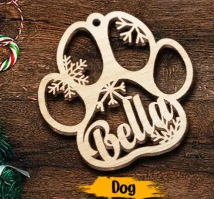 Personalized Dog Name Paw Christmas Ornament.