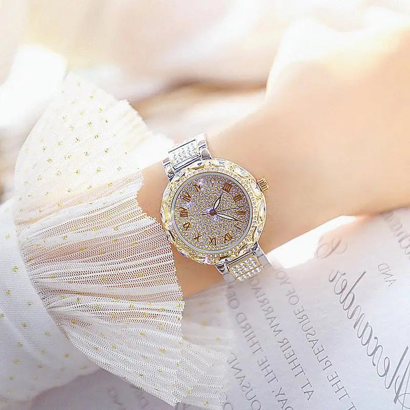 Stainless Steel Rhinestone Crystal Ladies Quartz Watch