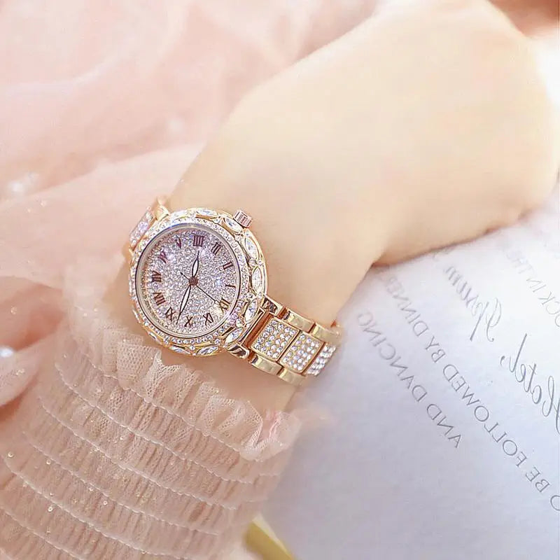 Stainless Steel Rhinestone Crystal Ladies Quartz Watch