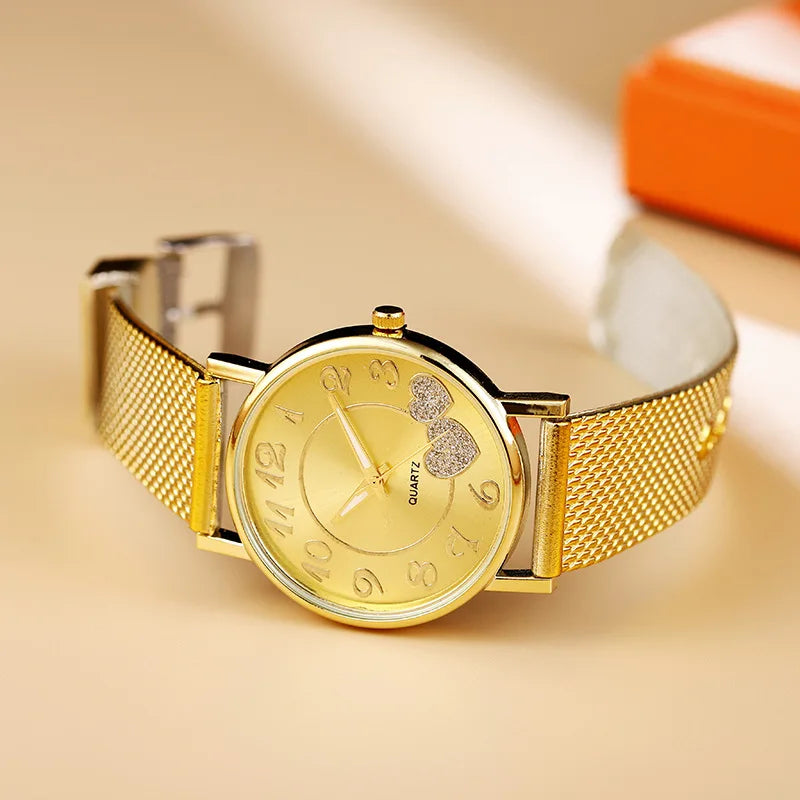Top Fashion Women Watches Ladies Watch Silver Heart Dial Silicone Mesh Belt Wrist Watch Reloj Mujer Montre Femme Women's Watch