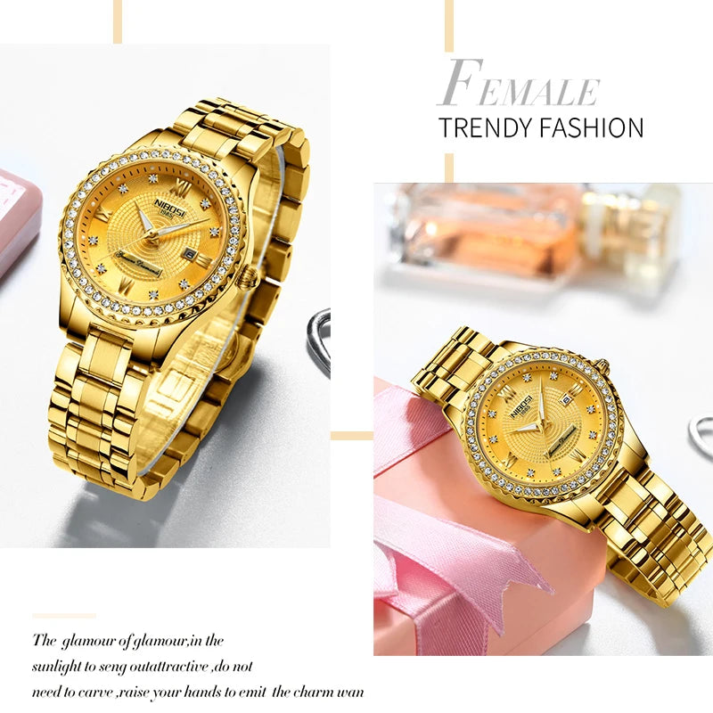 Top Brand Luxury Gold Ladies Watch Stainless Steel Band Classic