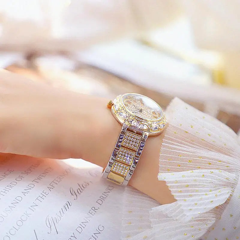 Stainless Steel Rhinestone Crystal Ladies Quartz Watch