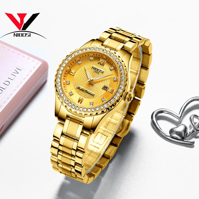 Top Brand Luxury Gold Ladies Watch Stainless Steel Band Classic