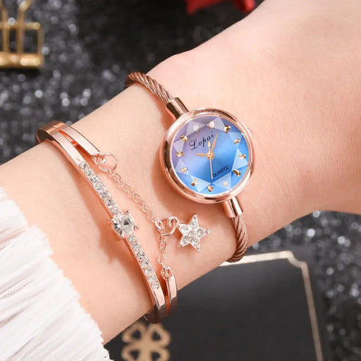 Small Rose Gold Bangle Bracelet Geometric Glass Surface Women Watch