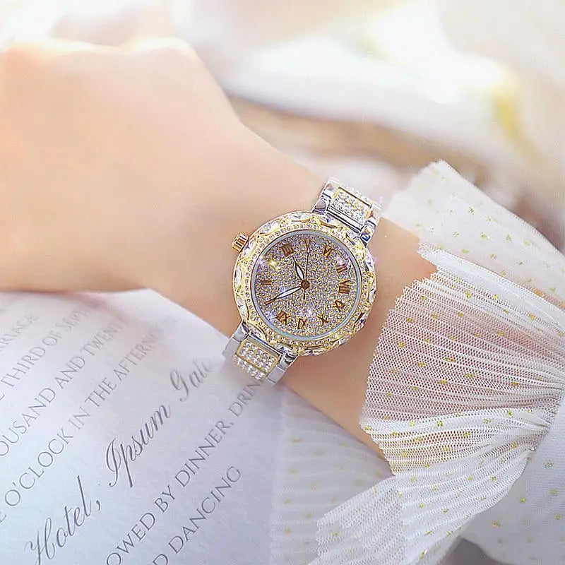 Stainless Steel Rhinestone Crystal Ladies Quartz Watch