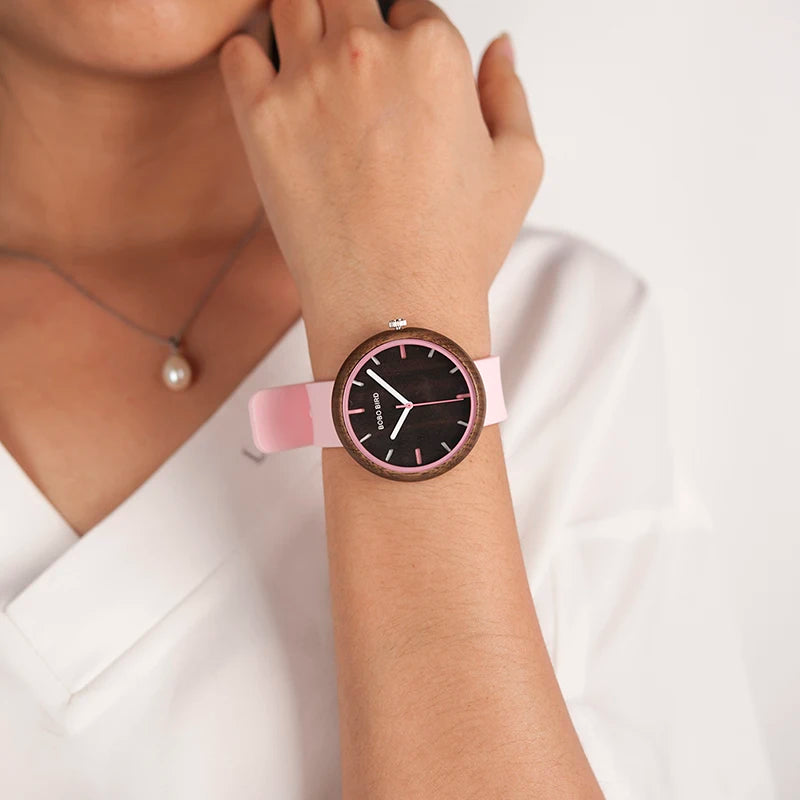 relogio feminino BOBO BIRD Wood Women Watches Silicone Band Quartz  in Wooden Gift Box