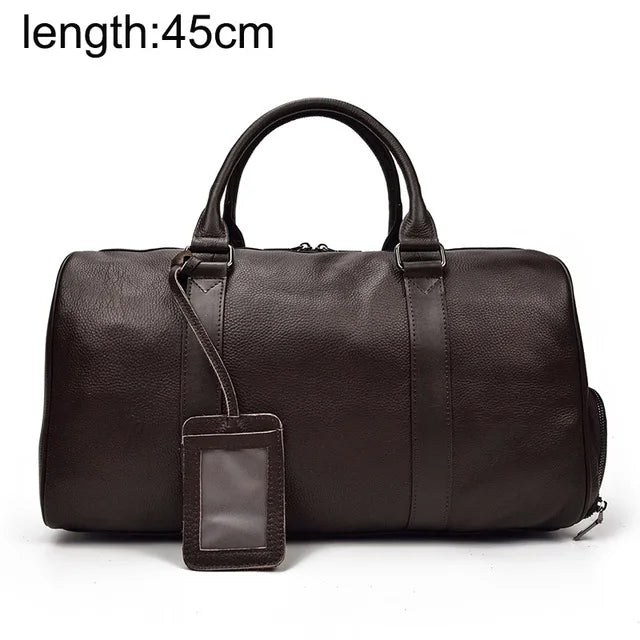 Big Capacity Genuine Leather Travel Bags Men Women Soft Black Cowhide Casual Travel Duffel High Quality Cow Leather Shoulder Bag
