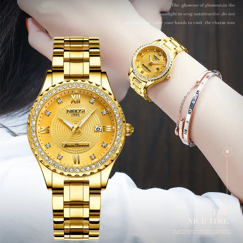 Top Brand Luxury Gold Ladies Watch Stainless Steel Band Classic