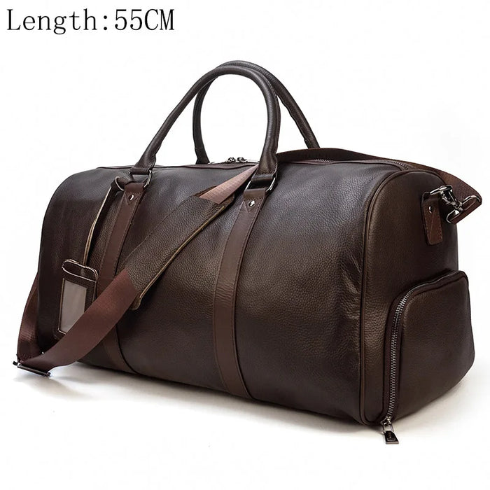 Big Capacity Genuine Leather Travel Bags Men Women Soft Black Cowhide Casual Travel Duffel High Quality Cow Leather Shoulder Bag