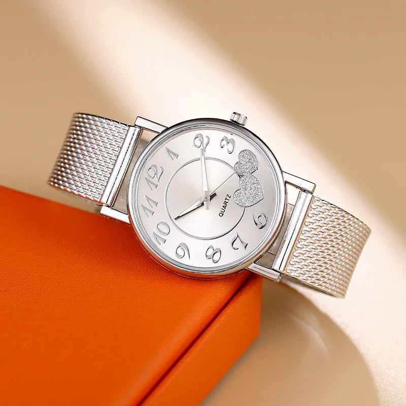 Top Fashion Women Watches Ladies Watch Silver Heart Dial Silicone Mesh Belt Wrist Watch Reloj Mujer Montre Femme Women's Watch