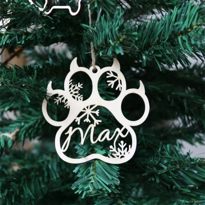Personalized Dog Name Paw Christmas Ornament.