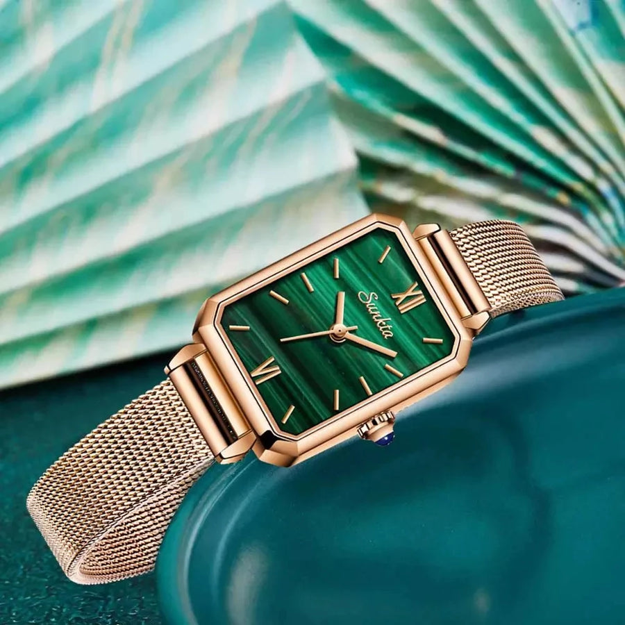 top brand luxury fashion rectangular small green watch ladies ultra-thin waterproof