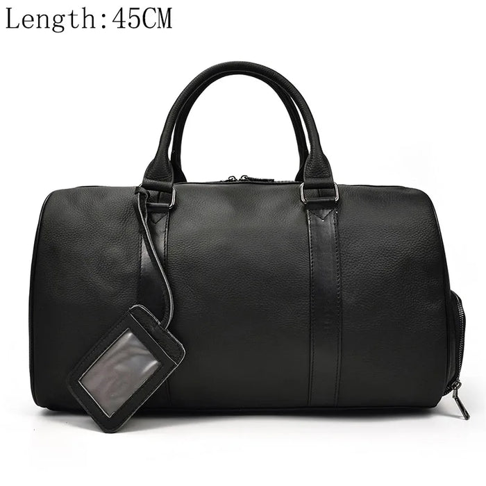 Big Capacity Genuine Leather Travel Bags Men Women Soft Black Cowhide Casual Travel Duffel High Quality Cow Leather Shoulder Bag