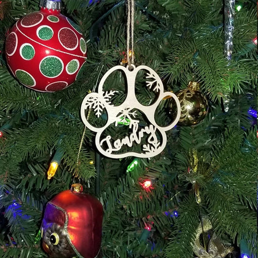 Personalized Dog Name Paw Christmas Ornament.