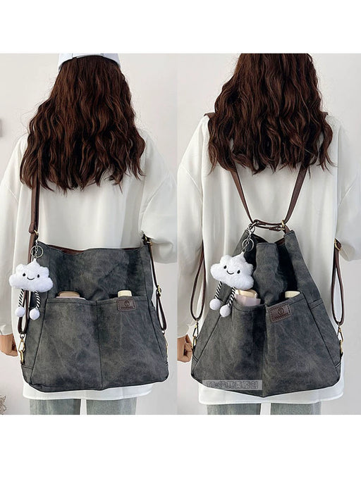 Women's Denim & Leather Tote Bag