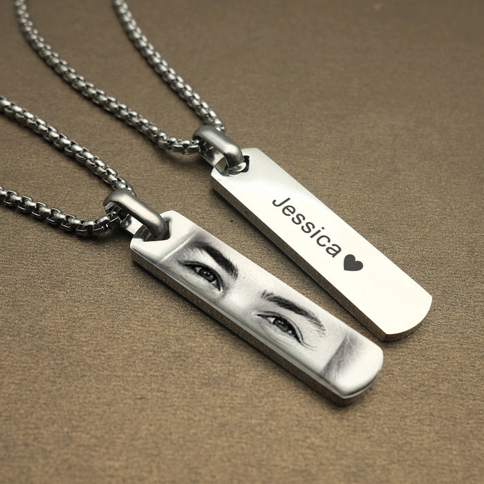 Personalized Eye Photo Necklace Engraved Pendant for Her.