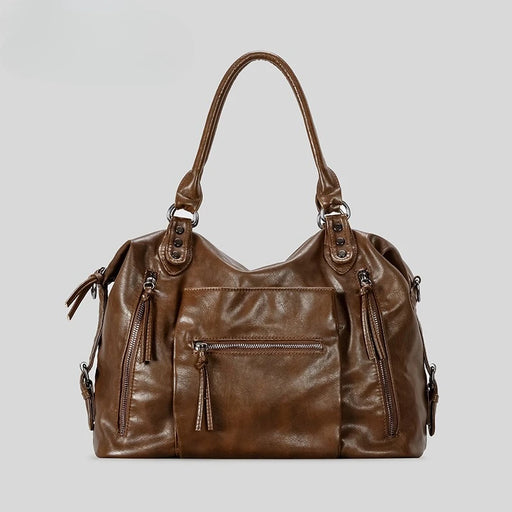 Women Vintage Shoulder Bags Large Capacity Leather Motorcycle Shoulder Crossbody Bags Ladies Travel Commuting Handbags