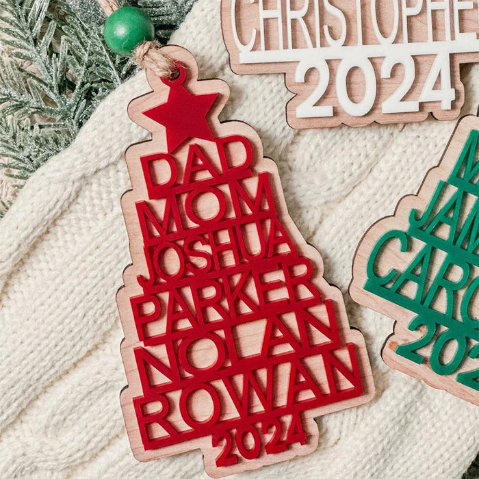 Personalized Stacked Christmas Tree Family Ornament.