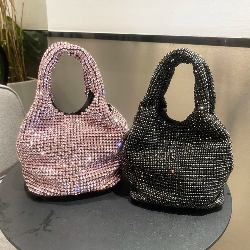 Shiny Crystal Clutch purse bucket Shoulder bag