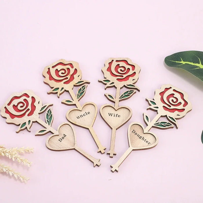 Personalized Wooden Rose Flower with Base