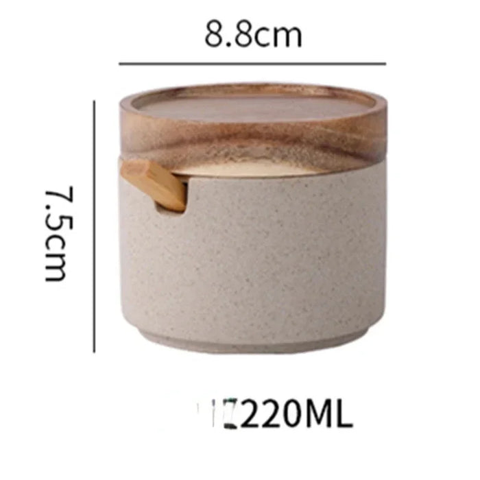 Ceramic Food Storage Jar with Wooden Lid & Spoon