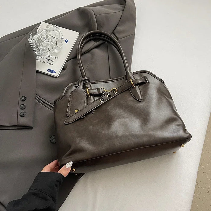 LEFTSIDE PU Leather Retro Tote Bag for Women 2025 Winter Trend New Fashion Y2K Handbags Females Travel Shoulder Crossbody Bags