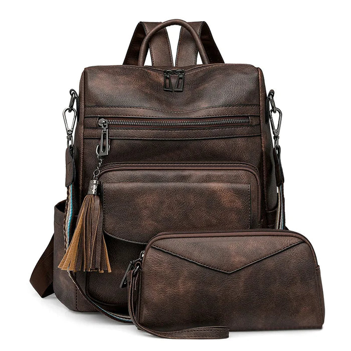 Womens Backpack Purse Leather Backpack Purse Fringe Design For Women Travel Fashion Designer Ladies Shoulder Bags 2 Pieces