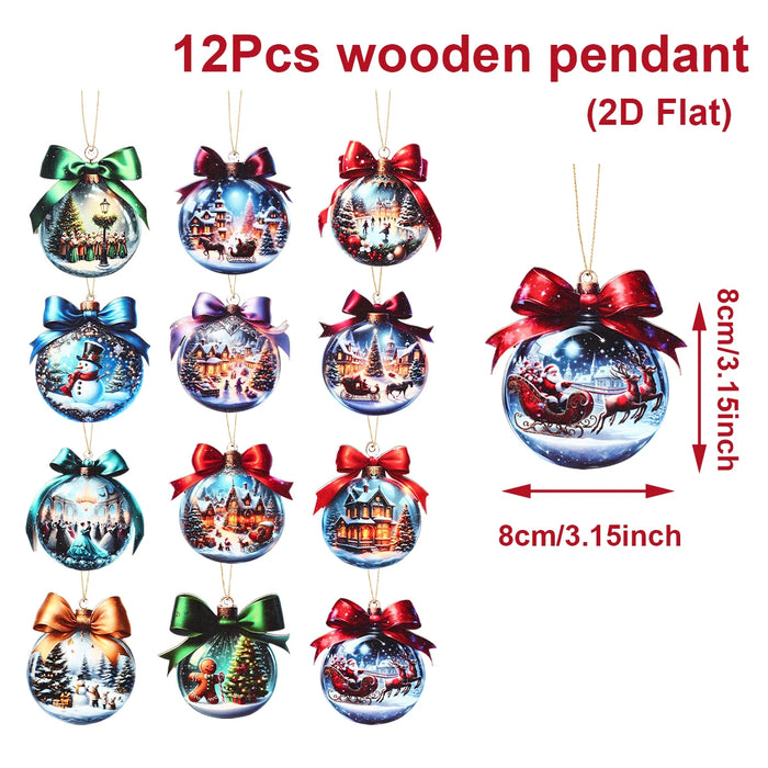 Christmas Snow Scene Wooden Pendants