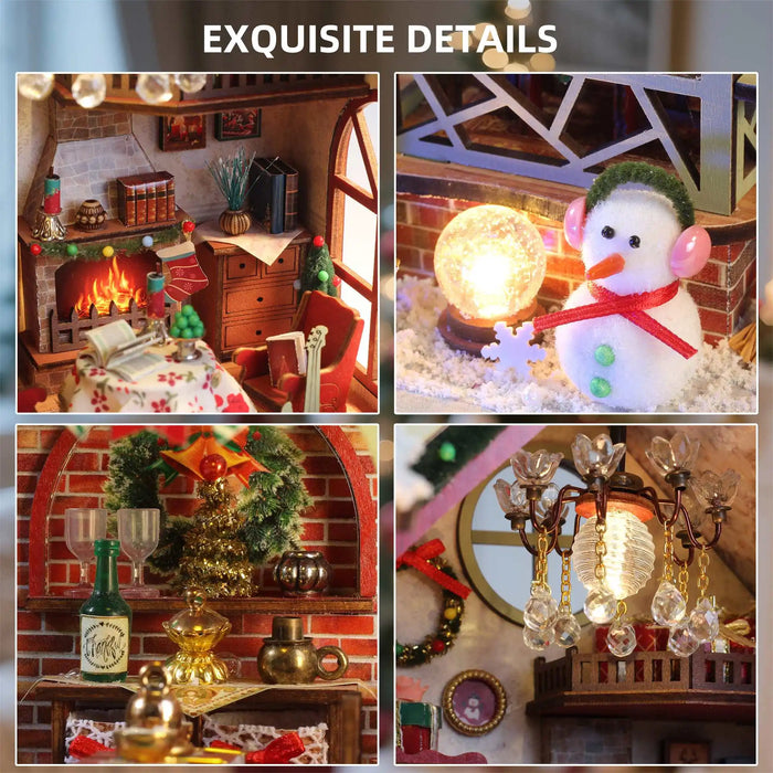 Christmas Night Warm House Miniature Dollhouse DIY Kit with Music Box