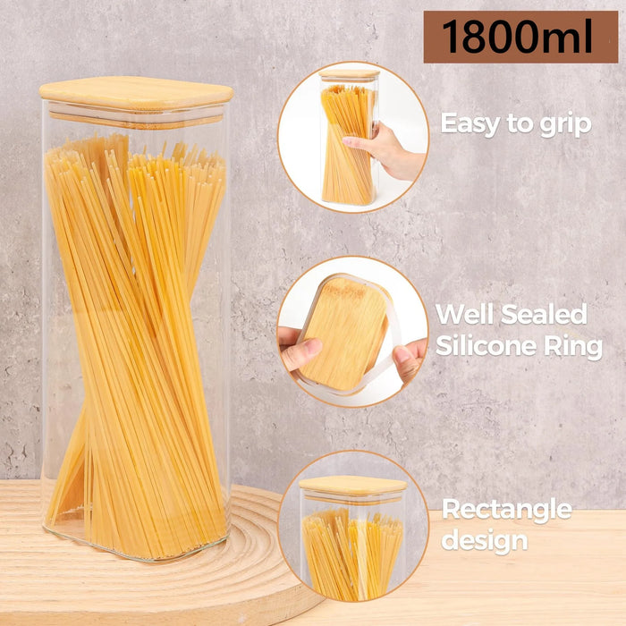 Kitchen Clear Rectangle Storage Jars with Bamboo Lids