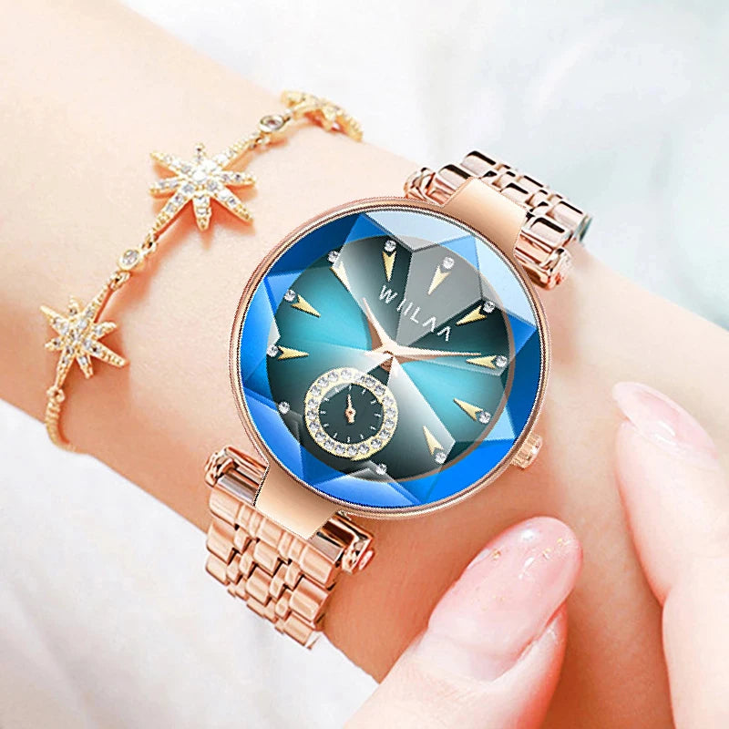 Rose Gold Fashion Women Watches 2023 Luxury Stainless Steel Rhinestone Watch Ladies Quartz Wrist Watch for Women Reloj Mujer