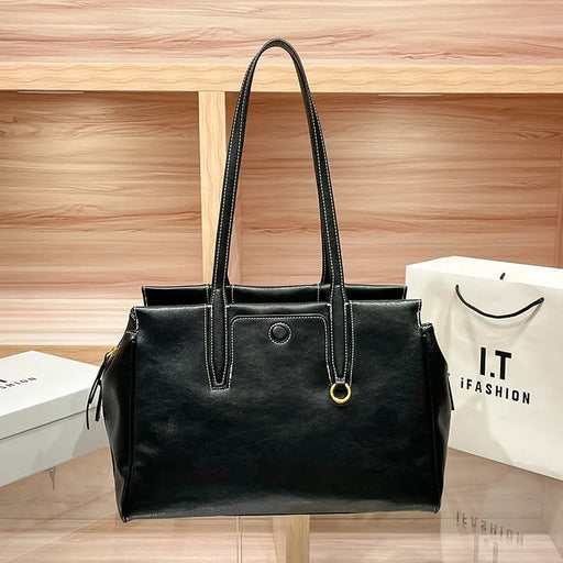 2025 Women's Vintage Tote Bag Large Capacity Commuter Shoulder Purse Adjustable Strap Travel Laptop Bag Eco-Friendly Leather