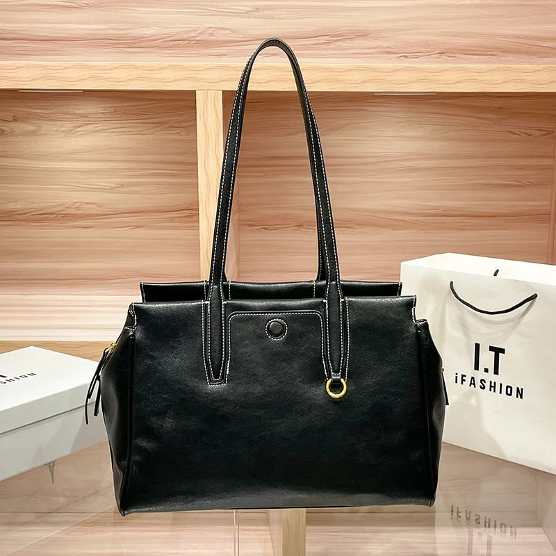 2025 Women's Vintage Tote Bag Large Capacity Commuter Shoulder Purse Adjustable Strap Travel Laptop Bag Eco-Friendly Leather