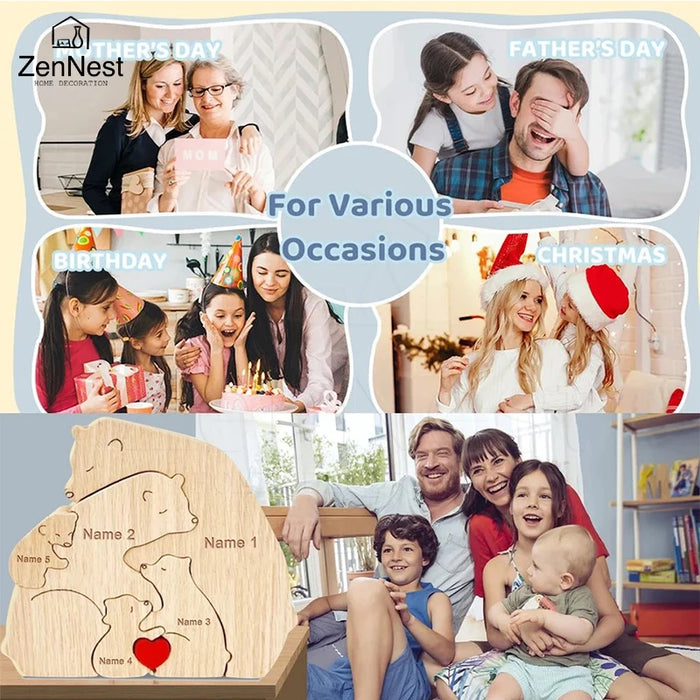 Personalized Wooden Bear Family Puzzle