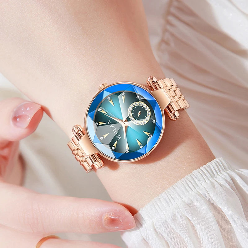 Rose Gold Fashion Women Watches 2023 Luxury Stainless Steel Rhinestone Watch Ladies Quartz Wrist Watch for Women Reloj Mujer