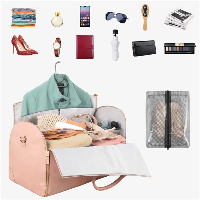 Foldable Women's Travel Convenient Carry-on Clothing Bag Large PU Leather Duffel Bag Women's Business Folding Travel Bag For Man