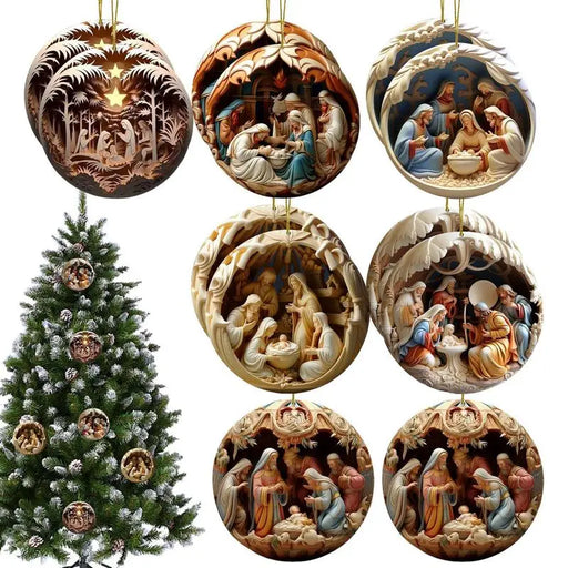 12x Wooden Nativity Scene Ornaments