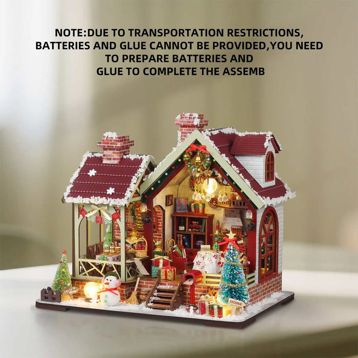 Christmas Night Warm House Miniature Dollhouse DIY Kit with Music Box