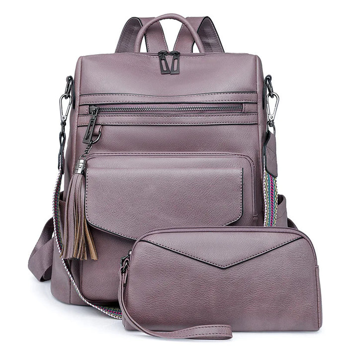 Womens Backpack Purse Leather Backpack Purse Fringe Design For Women Travel Fashion Designer Ladies Shoulder Bags 2 Pieces