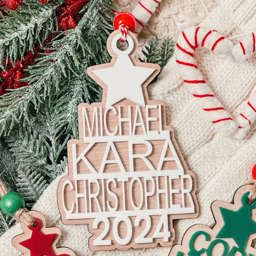 Personalized Stacked Christmas Tree Family Ornament.