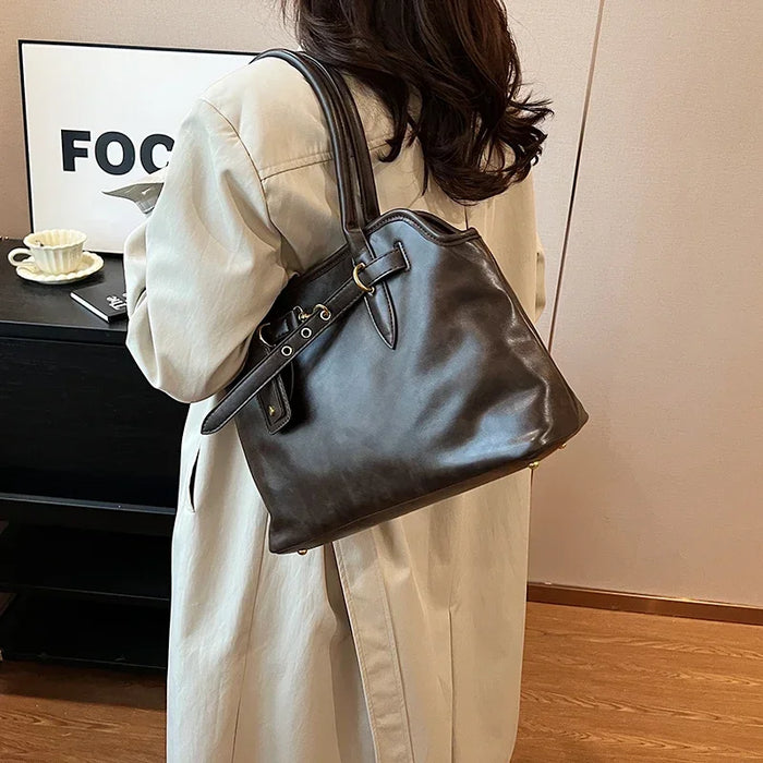 LEFTSIDE PU Leather Retro Tote Bag for Women 2025 Winter Trend New Fashion Y2K Handbags Females Travel Shoulder Crossbody Bags