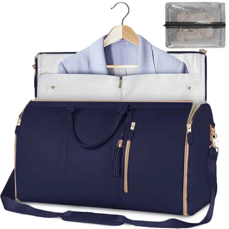 Foldable Women's Travel Convenient Carry-on Clothing Bag Large PU Leather Duffel Bag Women's Business Folding Travel Bag For Man