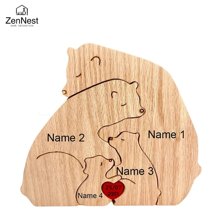 Personalized Wooden Bear Family Puzzle