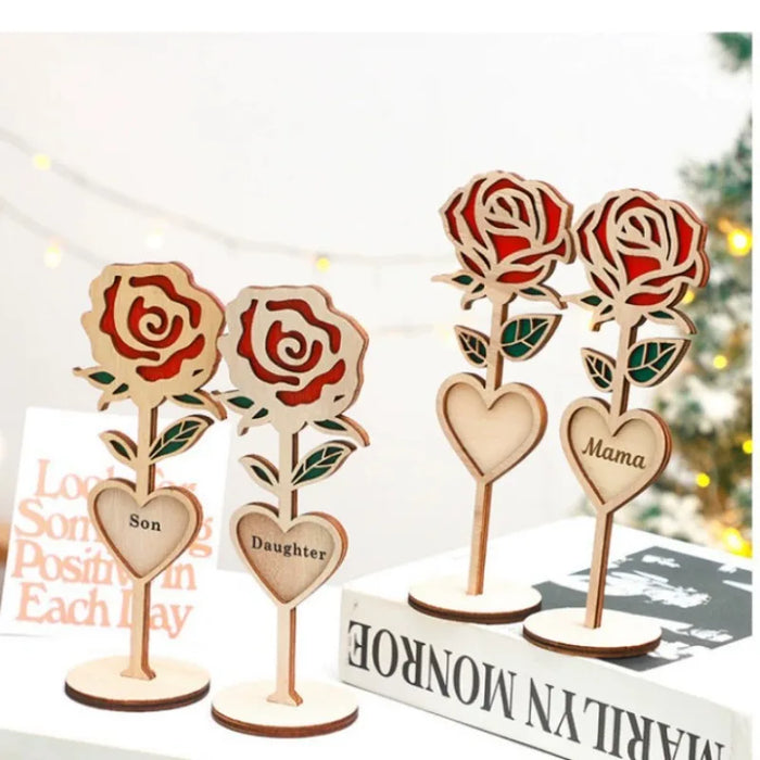 Personalized Wooden Rose Flower with Base