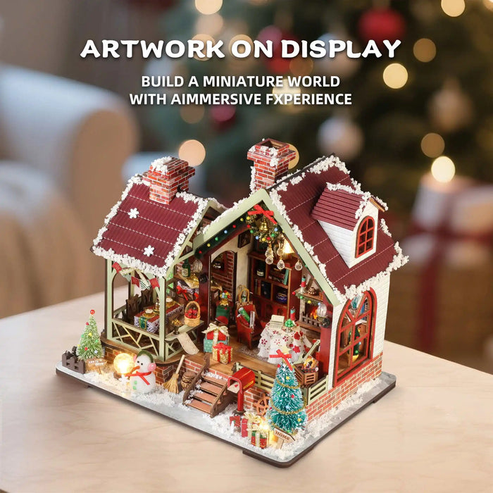 Christmas Night Warm House Miniature Dollhouse DIY Kit with Music Box
