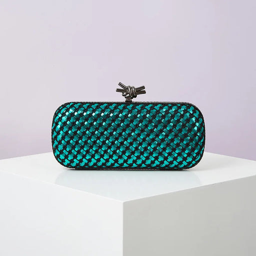 Gold Evening Clutch Bag for Women Leather and Bright Line Woven Purse Elegant Ladies Metal Knot Party Handbag Bolsas Femininas