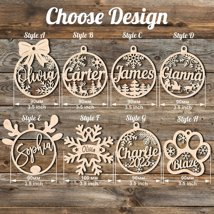 Custom Laser Engraved Family Christmas Ornaments with Names.