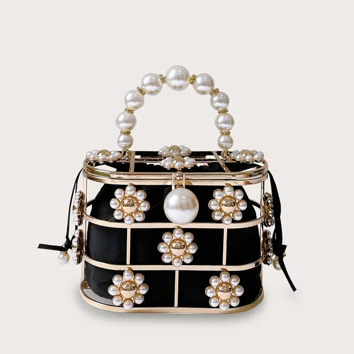 Clutch Purse Luxury for Women Pearl Crossbody Bag Metallic Diamond Handbag Evening Bag Large Capacity Women's Purse Wedding Bag