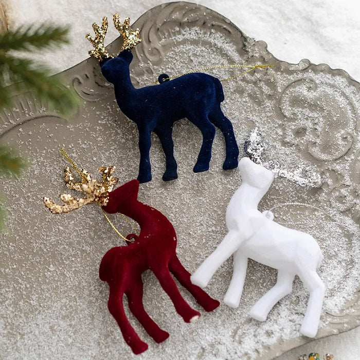 Christmas Pink Flocked Deer Ornament