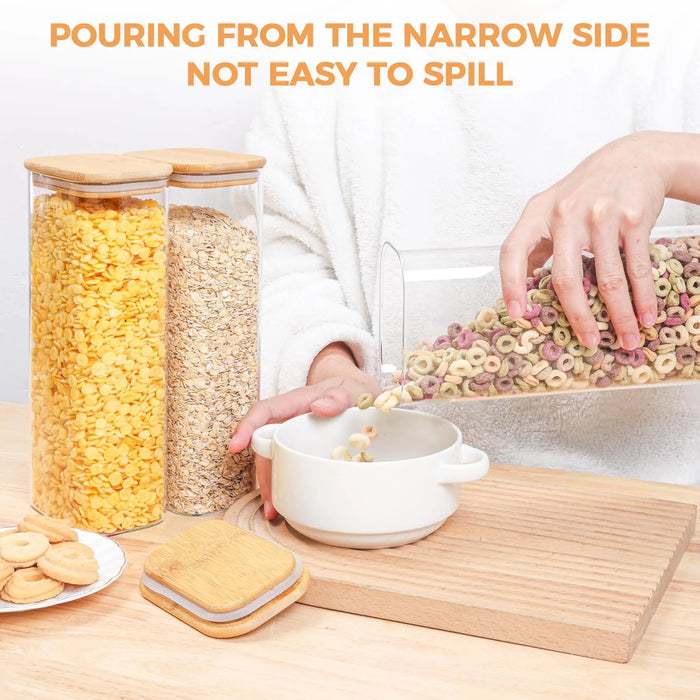 Kitchen Clear Rectangle Storage Jars with Bamboo Lids